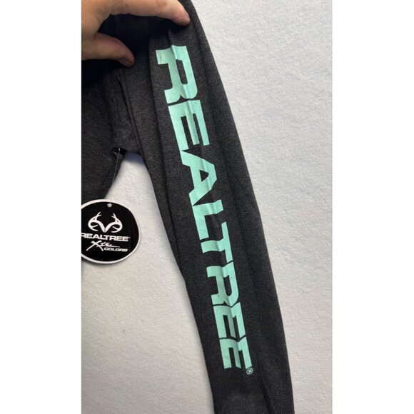 Realtree Long Sleeve Shirt M Charcoal Gray W/ Teal Camo Flag Design - Picture 11 of 11